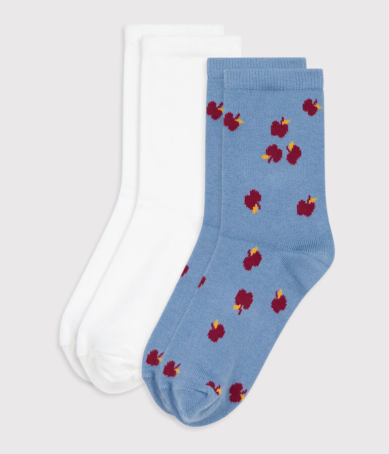 2 paires de chaussettes enfant en coton imprim&eacute; pommes multicouleur