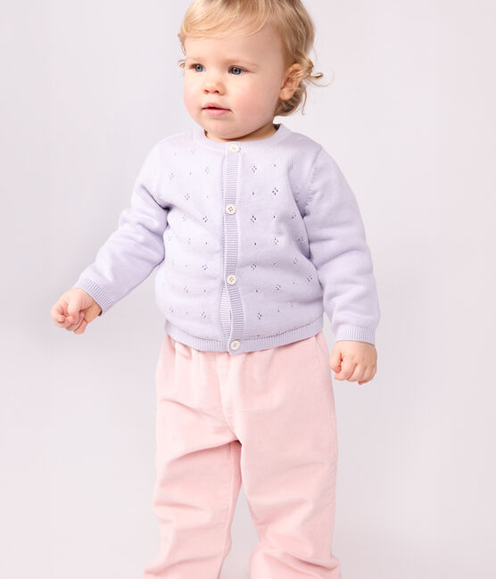 Effen gebreid babyvestje in katoen purper PARME