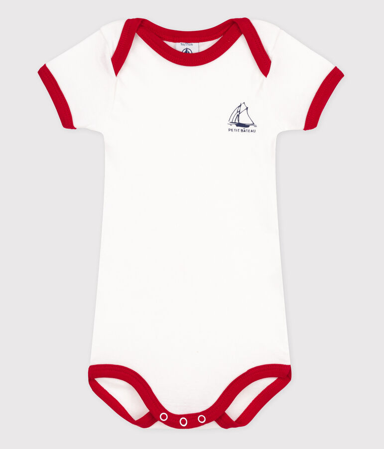 Babybody met korte mouwen wit/rood