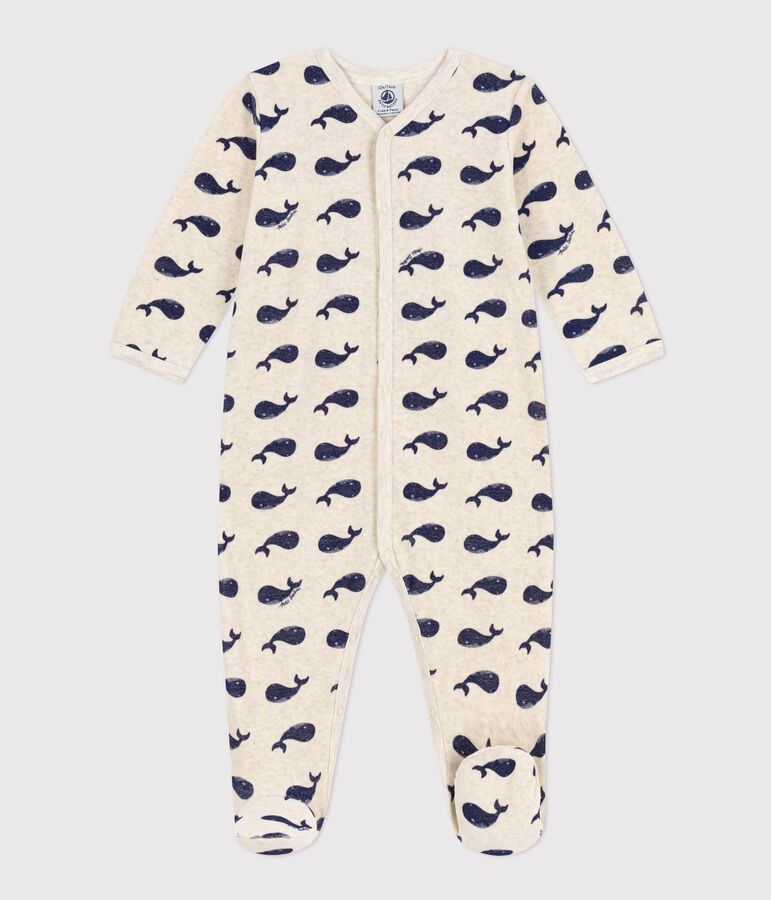 Pyjama met marineblauwe walvisjes van velours beige MONTELIMAR/blauw MEDIEVAL
