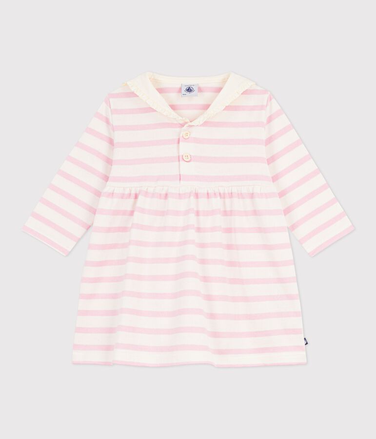 Katoenen babyjurk met lange mouwen en matrozenkraagje roze MILK/ MARQUISE