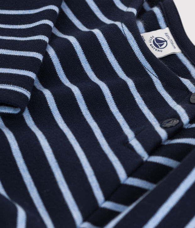 Robe chaude en coton ray&eacute;e manches longues enfant fille bleu/bleu