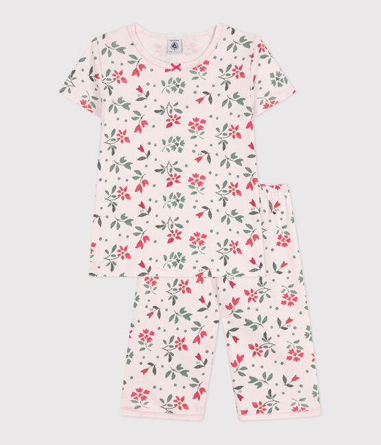 Pyjama capri enfant en coton imprimé fleuri rose FLEUR/blanc MULTICO