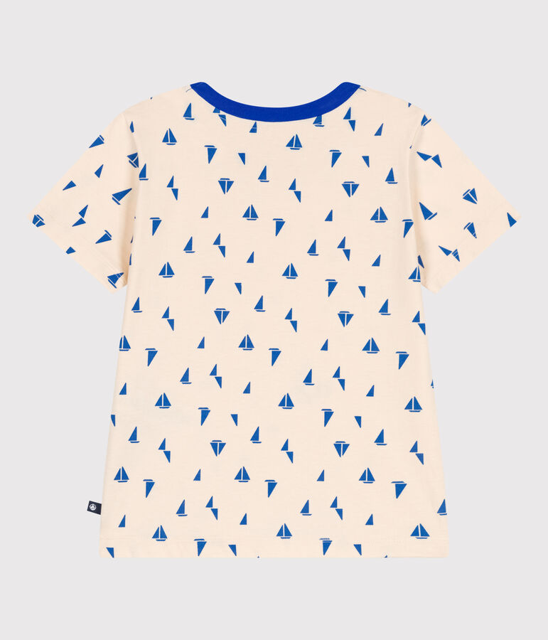 Katoenen T-shirt met korte mouwen en print voor kinderen ecru/blauw