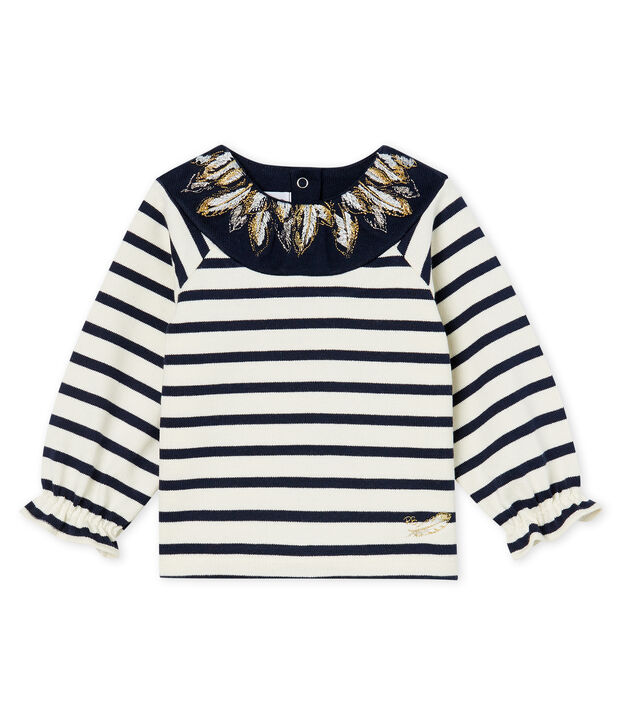 Vernieuwde marinetrui babymeisje wit/blauw
