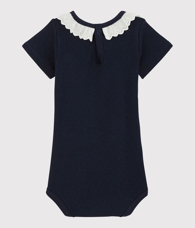 Body &agrave; col en broderie anglaise b&eacute;b&eacute; fille bleu marine