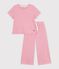 Pyjama enfant en coton jambes larges &agrave; rayures rose/blanc