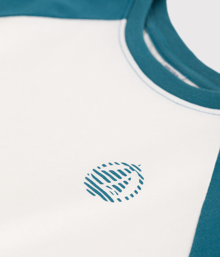 Teeshirt enfant en coton manches courtes imprim&eacute; blanc/vert