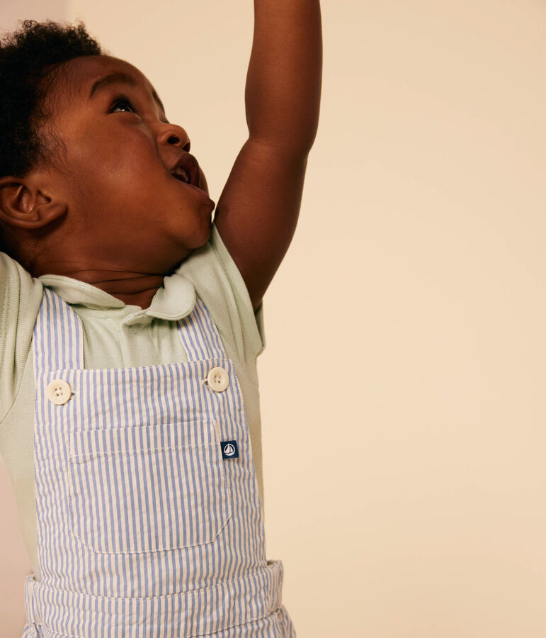 Salopette courte en seersucker b&eacute;b&eacute; bleu/blanc