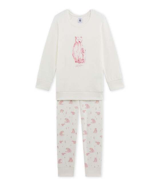 Pyjama fille en bouclette éponge blanc LAIT/rose VIENNE/ MULTICO