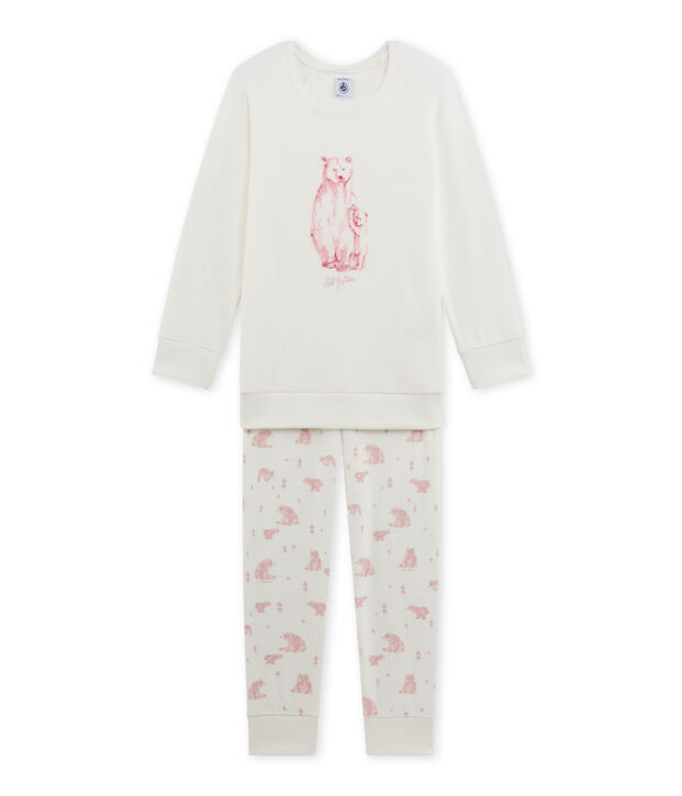Meisjespyjama in boucl&eacute;badstof wit/roze/multicouleur