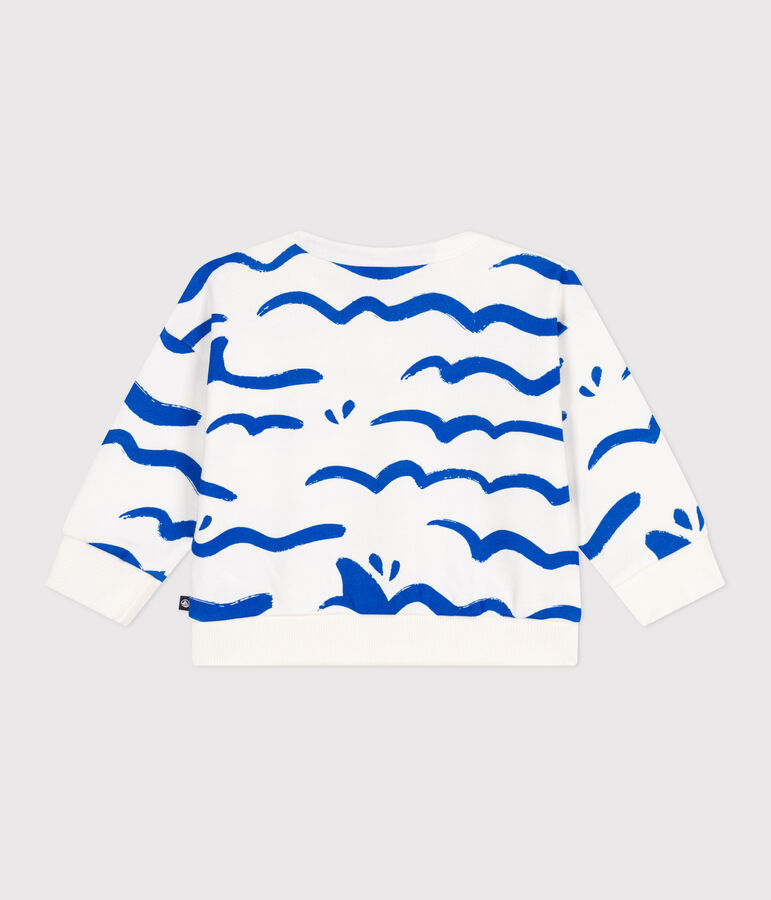 Katoenen babysweater met haaiprint wit/blauw