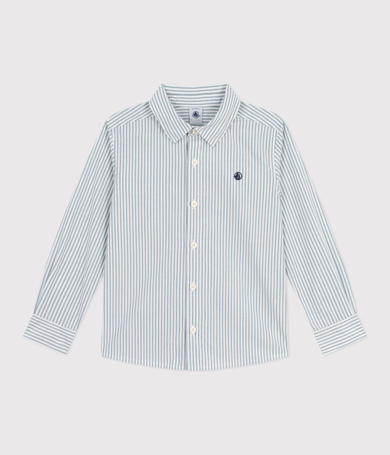 Chemise enfant en coton &agrave; rayures &eacute;cru/bleu