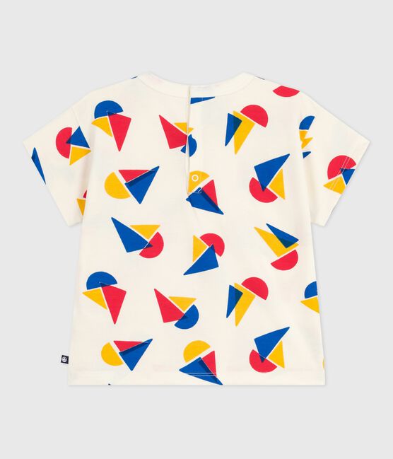 Katoenen T-shirt met korte mouwen en bootjesprint voor baby's MILK/ MULTICO