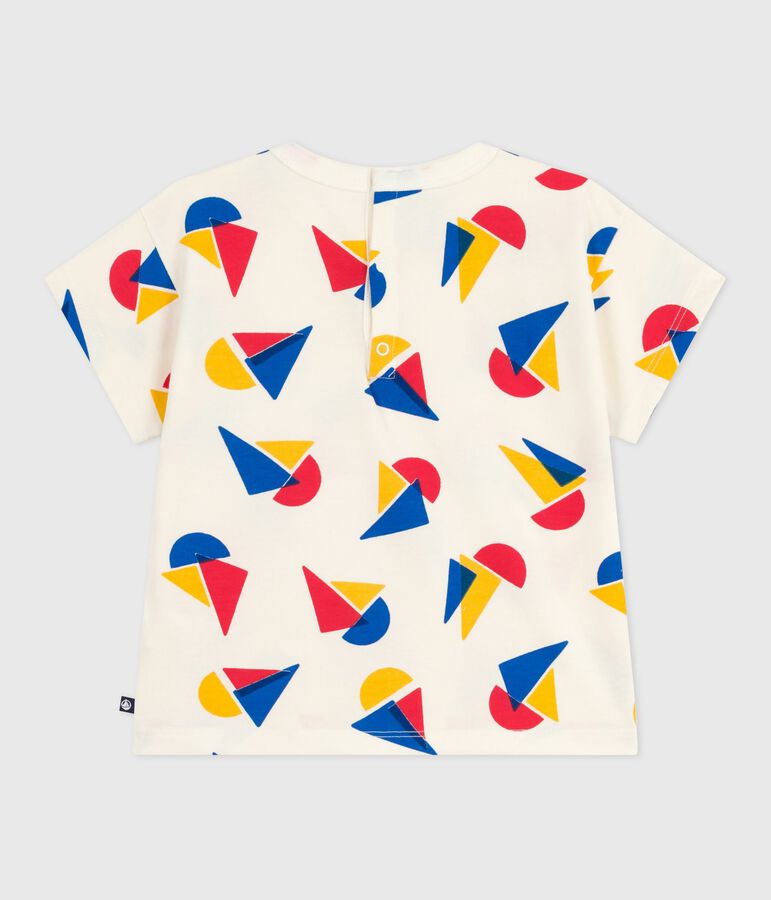 Katoenen T-shirt met korte mouwen en bootjesprint voor baby's ecru/multicouleur