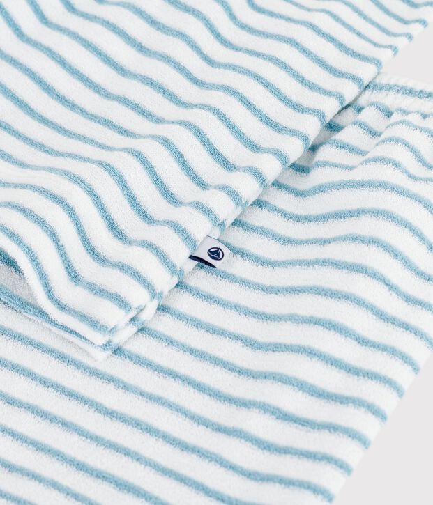 Pyjama short enfant en coton &eacute;ponge &agrave; rayures blanc/bleu