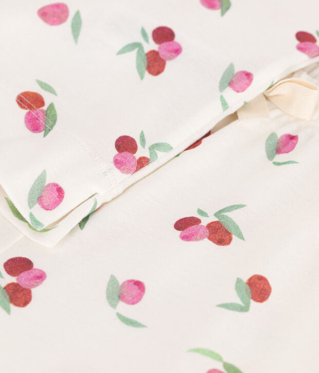 Korte katoenen damespyjama met vruchtenprint wit/multicouleur