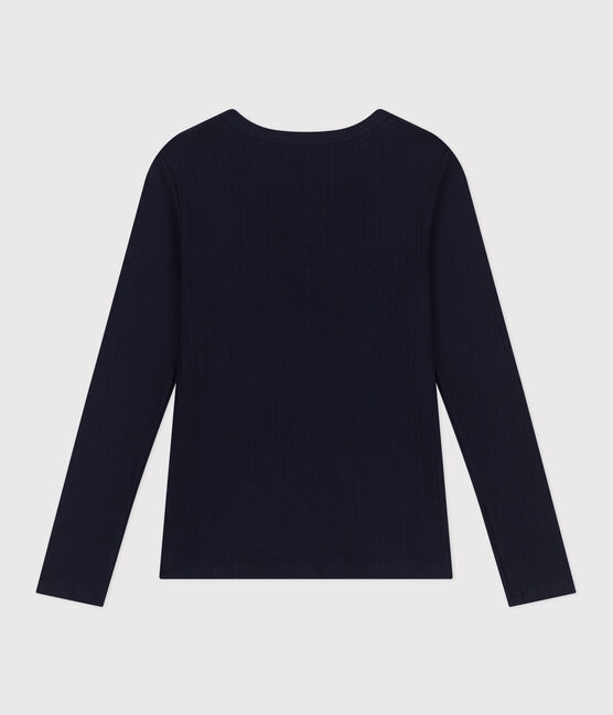 Tee-shirt manches longues col tunisien en côte désaiguillée unie uni femme bleu SMOKING