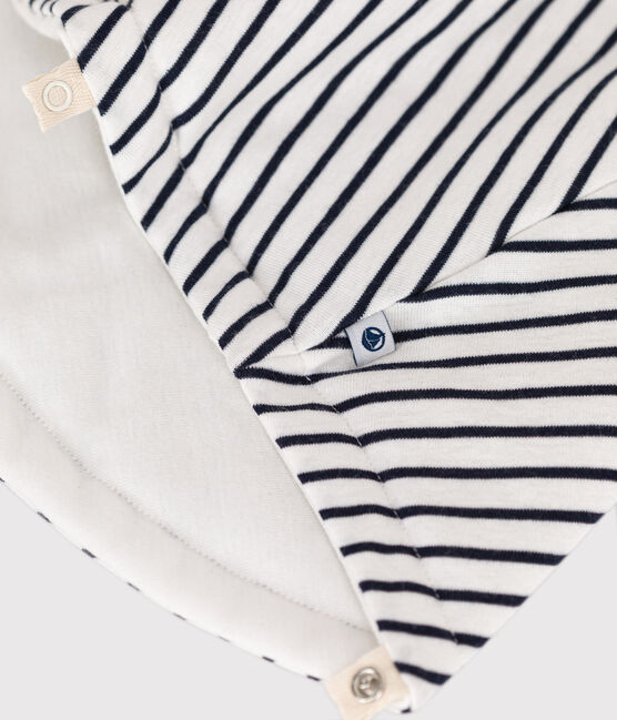 Cape met gestreepte capuchon in katoen voor baby's wit MARSHMALLOW/blauw SMOKING