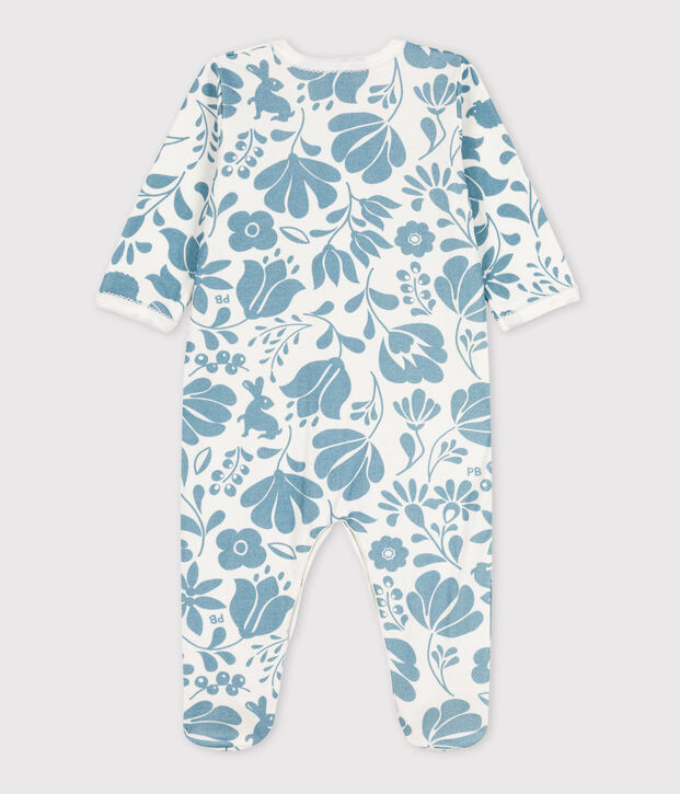 Babypyjama met bloemetje in tubic wit/blauw