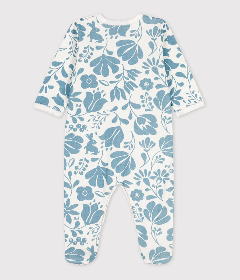 Babypyjama met bloemetje in tubic wit/blauw
