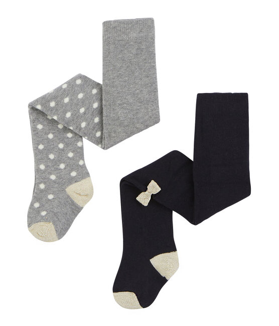 Lot de 2 paires de collants bébé fille gris SUBWAY/bleu SMOKING