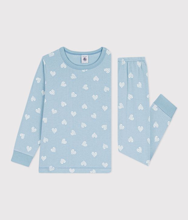 Pyjama enfant en coton imprim&eacute; c&oelig;urs vert/blanc