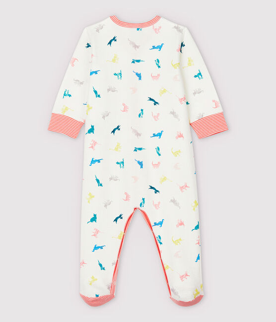 Kleurrijke pyjama met katten voor baby's, van dubbelzijdige jersey wit MARSHMALLOW/wit MULTICO
