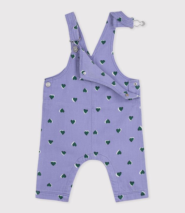 Salopette b&eacute;b&eacute; en serge jambes longues imprim&eacute;e c&oelig;urs violet/multicouleur