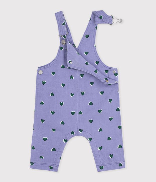Babysalopette van keperstof met lange pijpen en hartjesprint purper/multicouleur