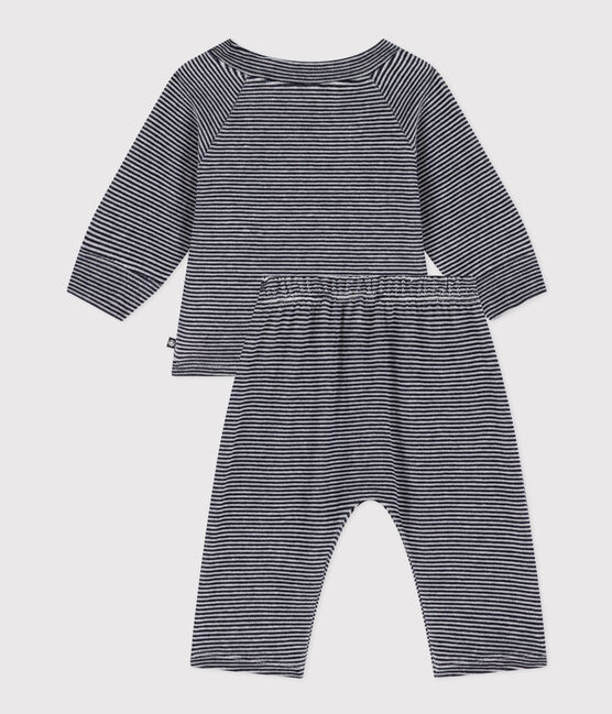 Ensemble rayé en velours bébé bleu SMOKING/blanc MARSHMALLOW