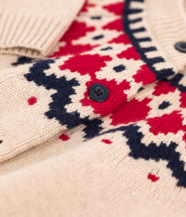 Meisjesvest in wol en katoen beige/multicouleur