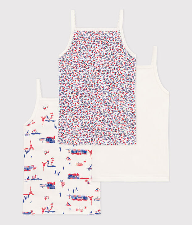 Lot de 3 chemises &agrave; bretelles Paris en coton petite fille multicouleur