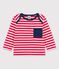 Gestreept T-shirt met lange mouwen in jersey voor baby's rood PEPS/wit MARSHMALLOW