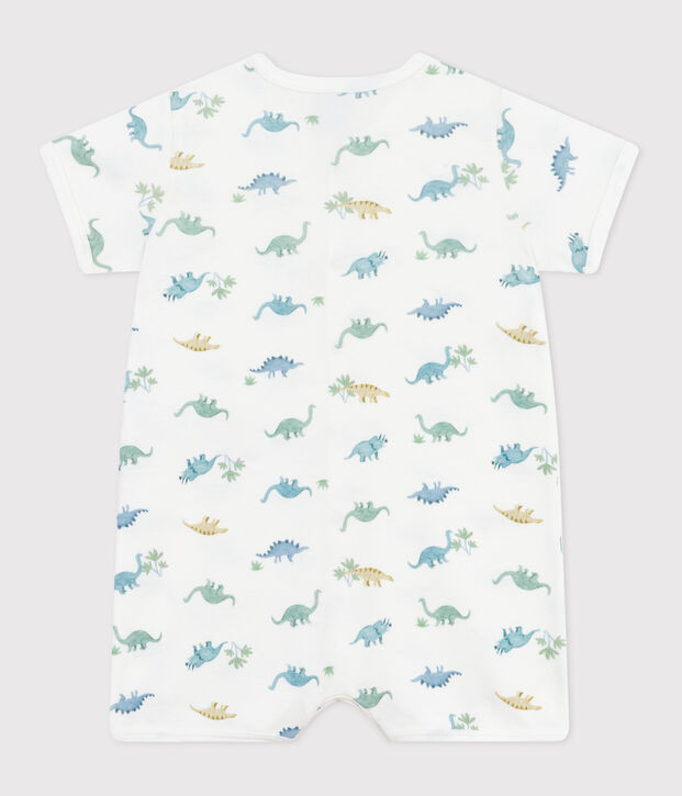 Kort katoenen kruippakje met dinosaurusprint voor baby's wit/multicouleur