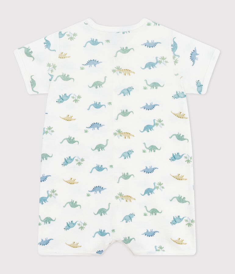 Kort katoenen kruippakje met dinosaurusprint voor baby's wit/multicouleur