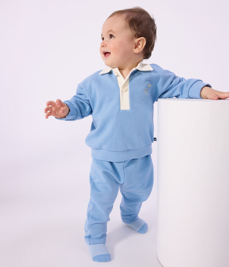 Sweatshirt b&eacute;b&eacute; en coton brod&eacute; mouette et motif au dos bleu FLO