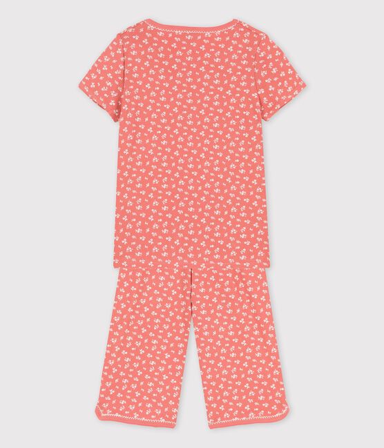 Meisjespyjama met korte mouwen en bloemenprint in biokatoen roze PAPAYE/ MARSHMALLOW