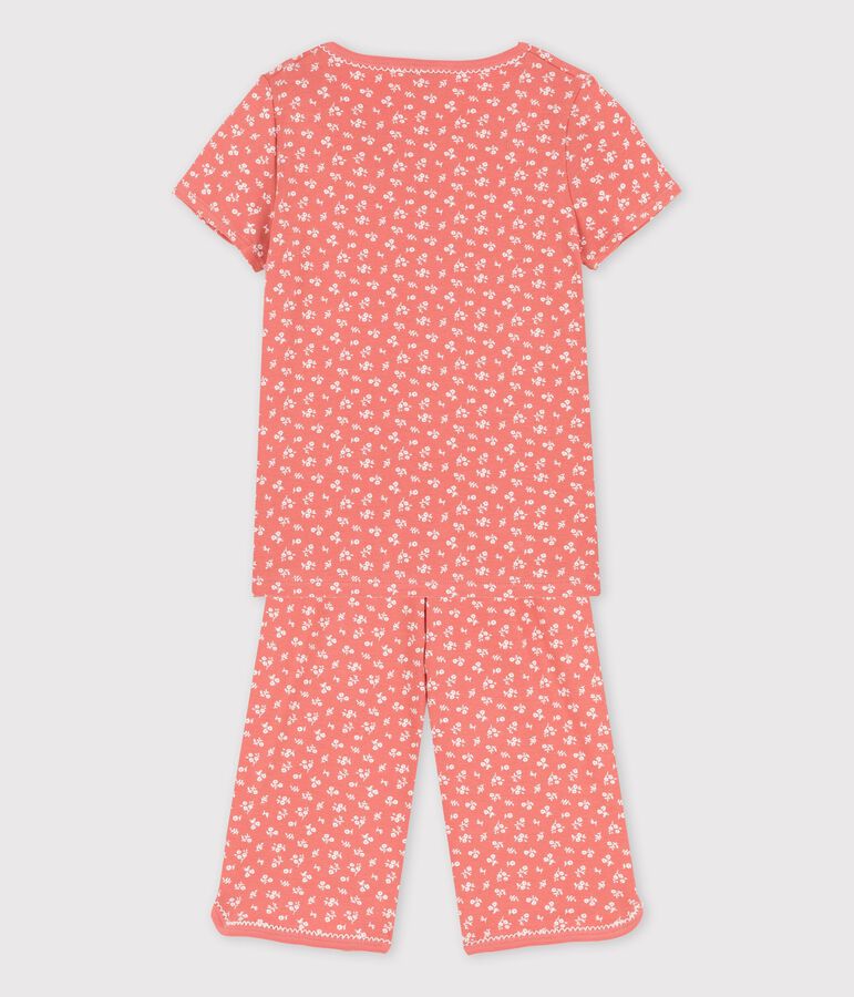 Pyjama manches courtes fleurs  petite fille en coton biologique rose/blanc