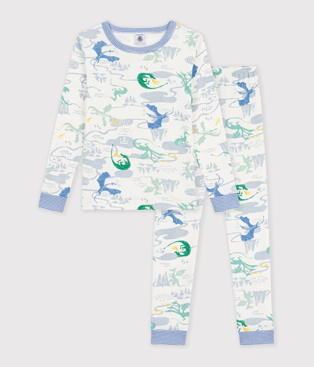 Pyjama tr&egrave;s ajust&eacute; enfant en coton imprim&eacute; blanc/multicouleur