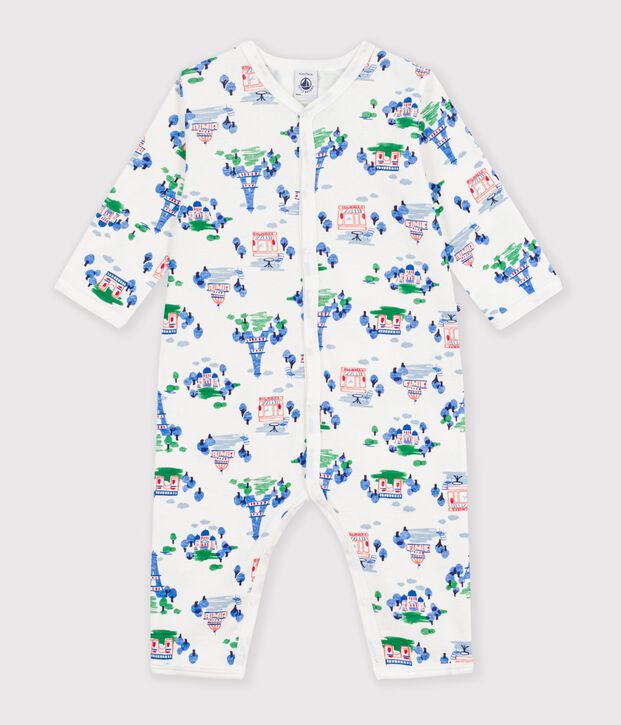 Pyjama b&eacute;b&eacute; en coton sans pieds imprim&eacute; Paris blanc/multicouleur