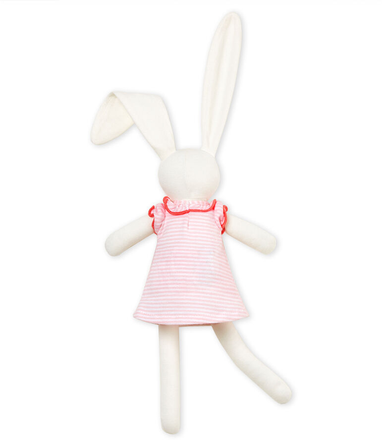 Doudou lapin habill&eacute; rose VIENNE/blanc MARSHMALLOW