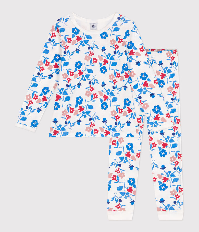 Pyjama enfant en tubique imprim&eacute; fleuri blanc/multicouleur