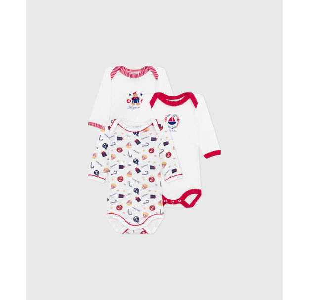 Lot de bodies manches longues en coton imprim&eacute; multicouleur