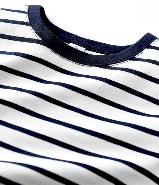 L'ICONIQUE, dames-T-shirt met ronde hals in katoen wit MARSHMALLOW/blauw SMOKING