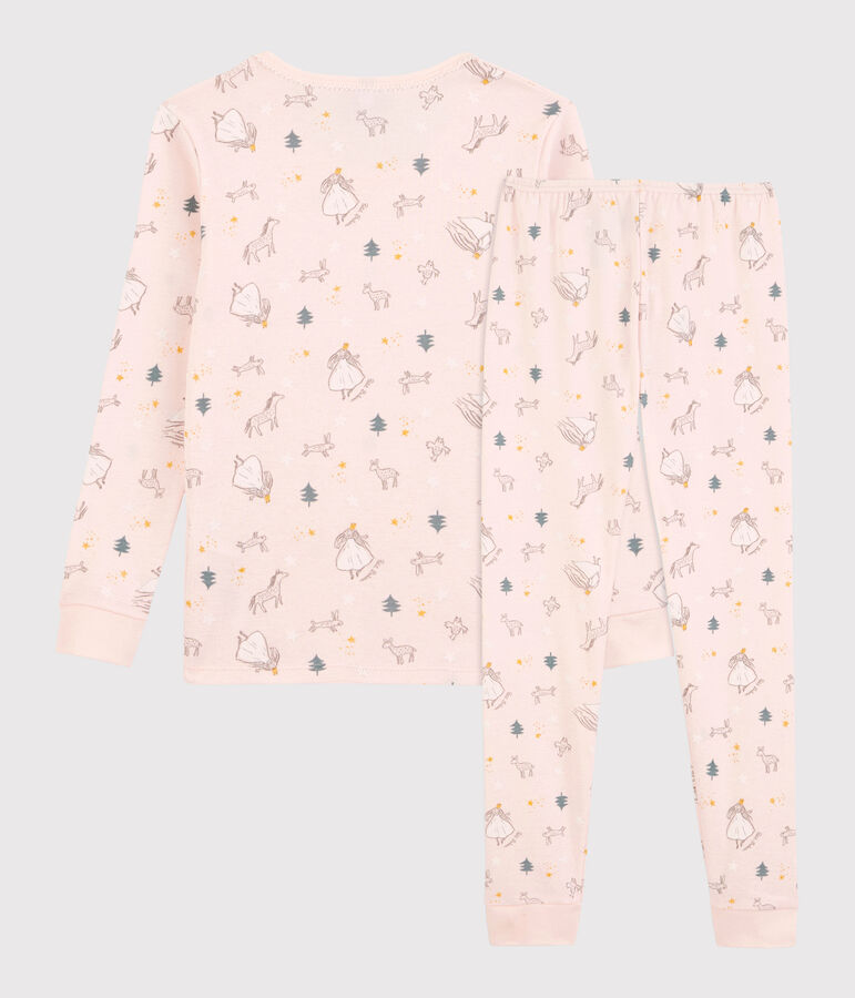 Katoenen snugfit meisjespyjama met prinsessenprint roze FLEUR/wit MULTICO