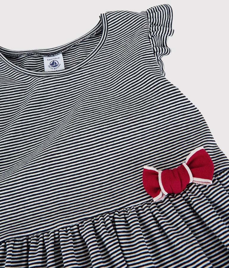 Robe manches courtes en coton enfant fille bleu/blanc