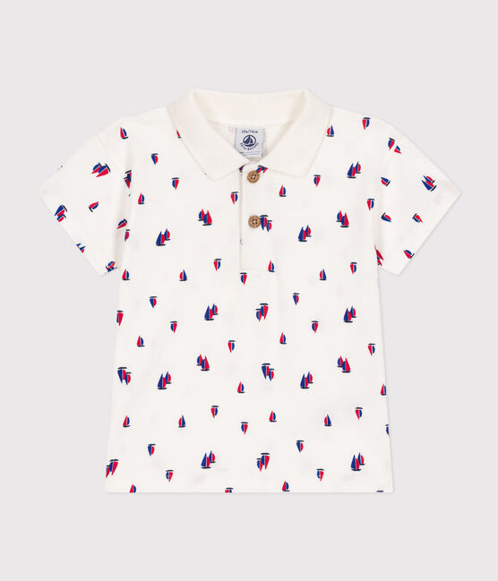 Babypolo met korte mouw van dunne jersey wit MARSHMALLOW/wit MULTICO