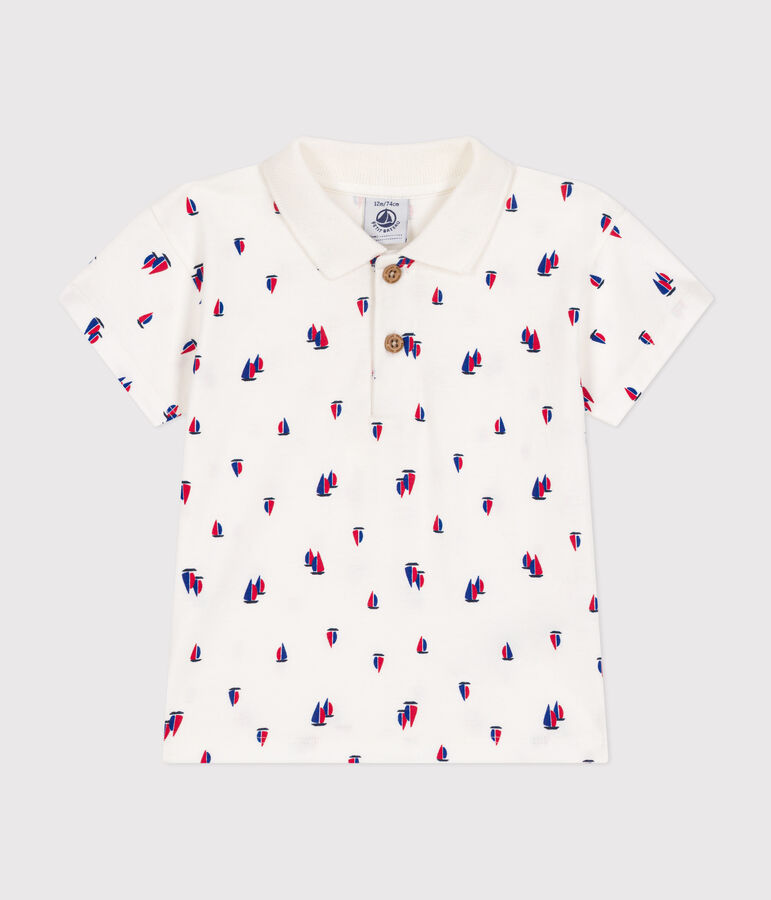 Polo manches courtes en jersey fin b&eacute;b&eacute; blanc/multicouleur