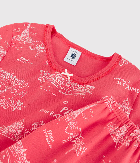 Korte meisjespyjama met print in katoen roze GROSEILLER/roze FLEUR
